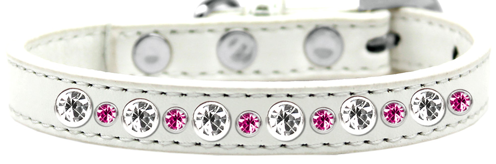 Posh Jeweled Dog Collar White with Bright Pink Size 14